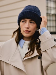 Navy Knitted Ribbed Beanie Hat Containing RAS Alpaca - Image 2 of 10