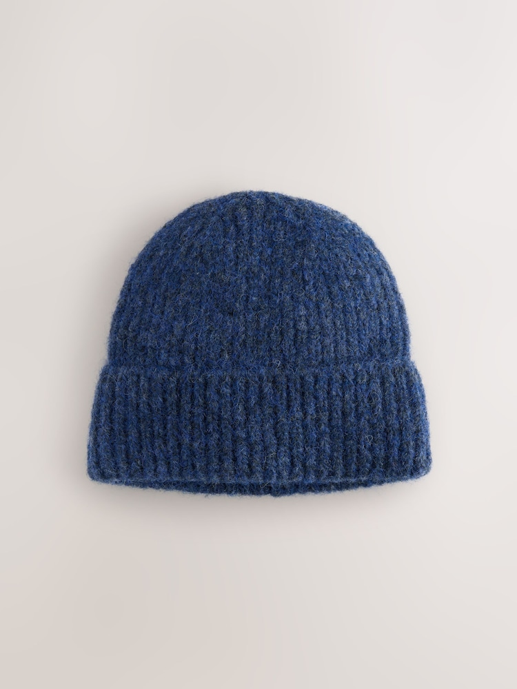 Navy Ribbed Beanie Containing Wool Hat - Image 1 of 3