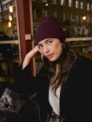 Berry Red Knitted Containing Merino Wool Beanie - Image 1 of 7