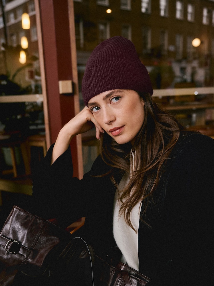 Berry Red Knitted Containing Merino Wool Beanie - Image 1 of 7