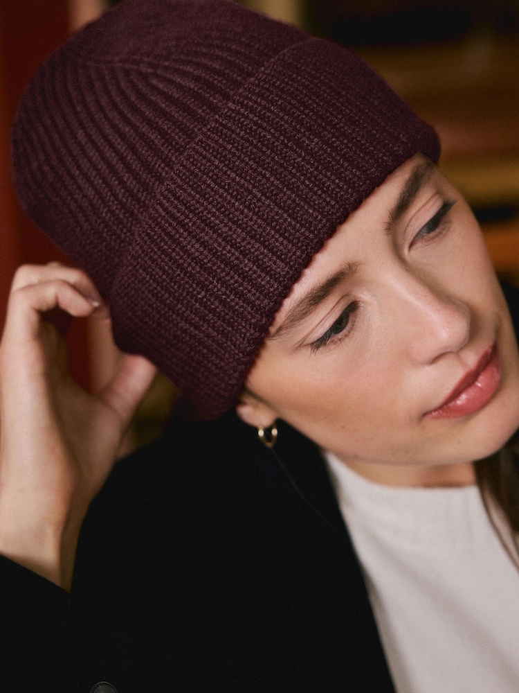 Berry Red Knitted Containing Merino Wool Beanie - Image 2 of 7
