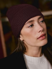 Berry Red Knitted Containing Merino Wool Beanie - Image 3 of 7