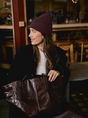 Berry Red Knitted Containing Merino Wool Beanie - Image 4 of 7
