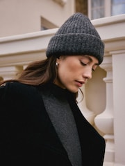 Charcoal Grey Knitted Ribbed Beanie Hat Containing RAS Alpaca - Image 5 of 10