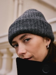 Charcoal Grey Knitted Ribbed Beanie Hat Containing RAS Alpaca - Image 7 of 10