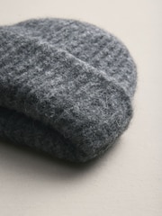 Charcoal Grey Knitted Ribbed Beanie Hat Containing RAS Alpaca - Image 9 of 10