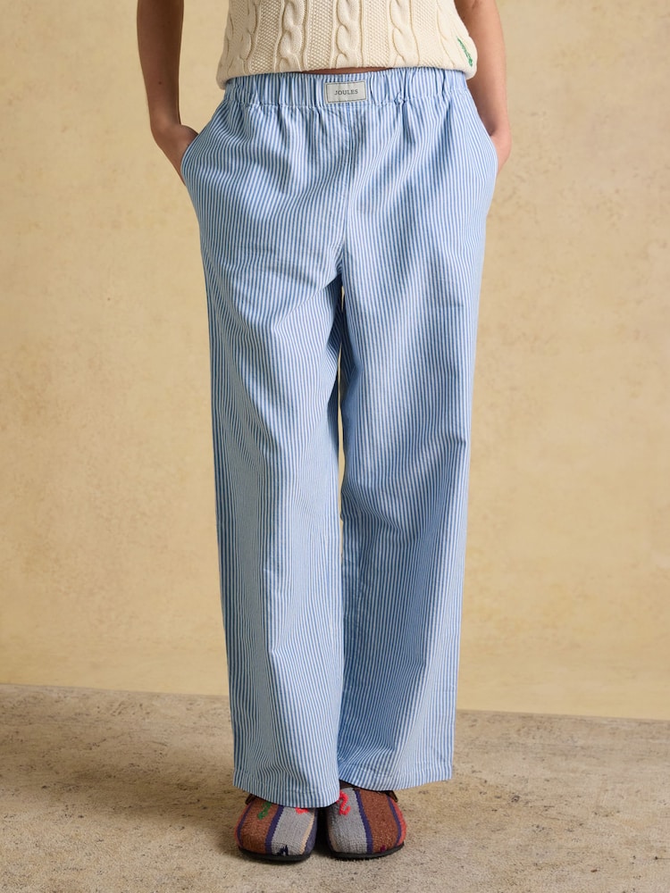 Joules Hallie Blue Stripe Cotton Pull On Trousers - Image 1 of 7