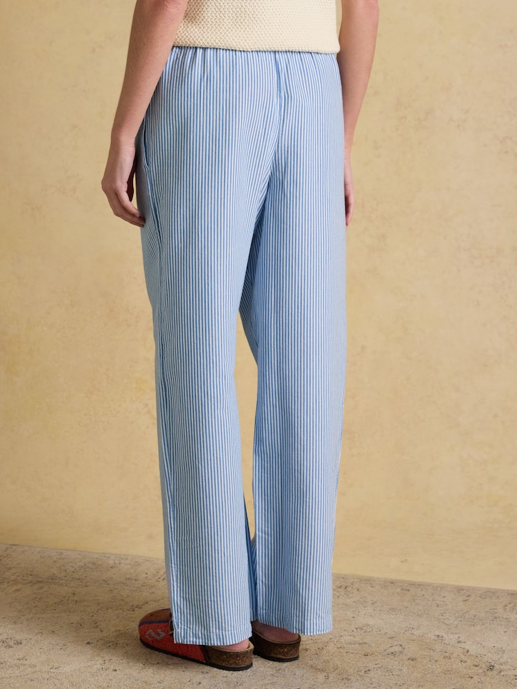 Joules Hallie Blue Stripe Cotton Pull On Trousers - Image 2 of 7