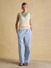 Joules Hallie Blue Stripe Cotton Pull On Trousers - Image 3 of 7