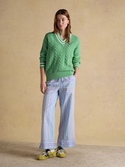 Joules Green Cable Knit Cricket Cotton Jumper - Image 3 of 8