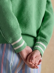 Joules Green Cable Knit Cricket Cotton Jumper - Image 6 of 8