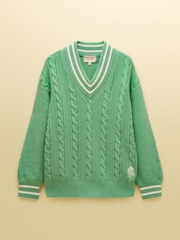 Joules Green Cable Knit Cricket Cotton Jumper - Image 8 of 8
