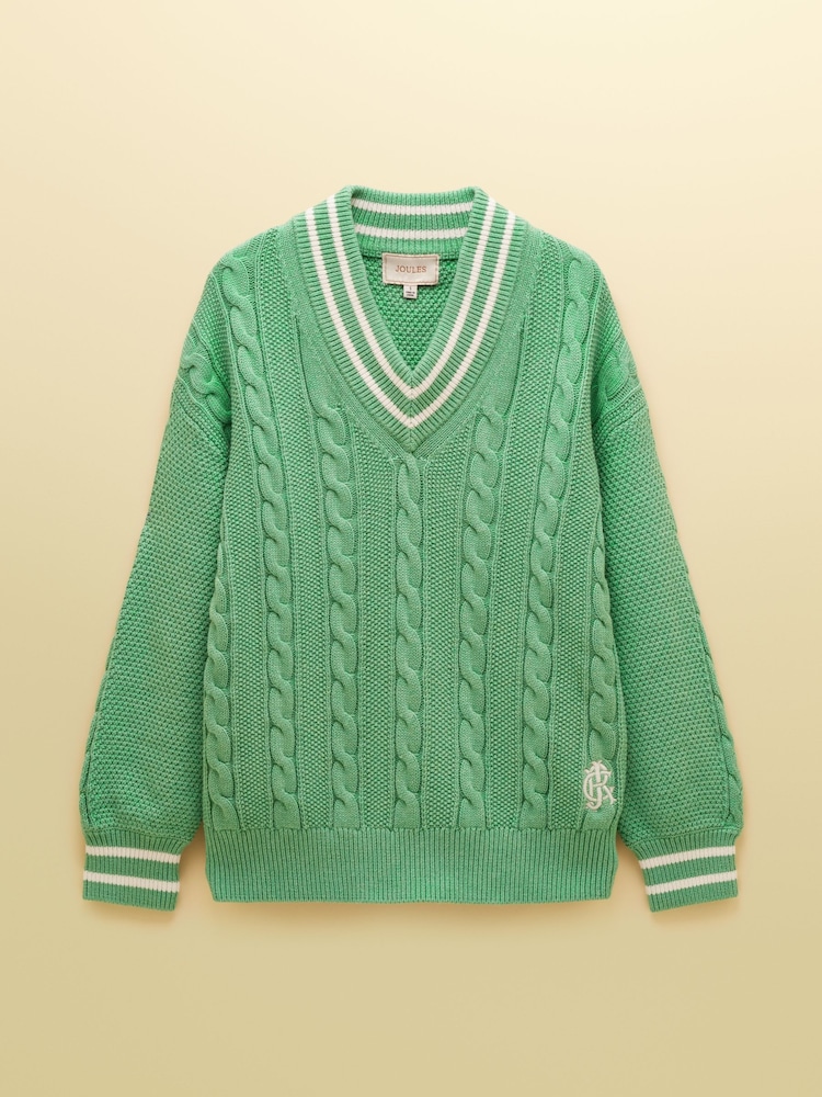 Joules Green Cable Knit Cricket Cotton Jumper - Image 8 of 8