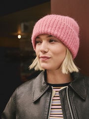 Raspberry Pink Ribbed Beanie Containing Wool Hat - Image 1 of 7