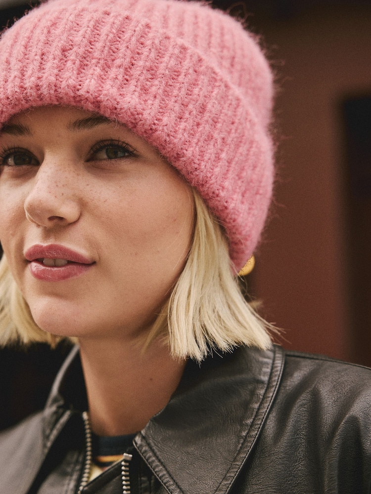 Raspberry Pink Ribbed Beanie Containing Wool Hat - Image 2 of 7