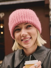 Raspberry Pink Ribbed Beanie Containing Wool Hat - Image 3 of 7