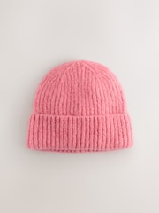 Raspberry Pink Ribbed Beanie Containing Wool Hat - Image 5 of 7