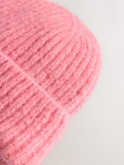 Raspberry Pink Ribbed Beanie Containing Wool Hat - Image 7 of 7