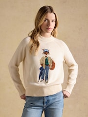 Joules April Showers Cream Jonty Fox Embroidered Cotton-Rich Crew Neck Jumper - Image 1 of 10