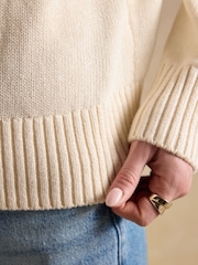 Joules April Showers Cream Jonty Fox Embroidered Cotton-Rich Crew Neck Jumper - Image 5 of 10