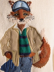 Joules April Showers Cream Jonty Fox Embroidered Cotton-Rich Crew Neck Jumper - Image 7 of 10