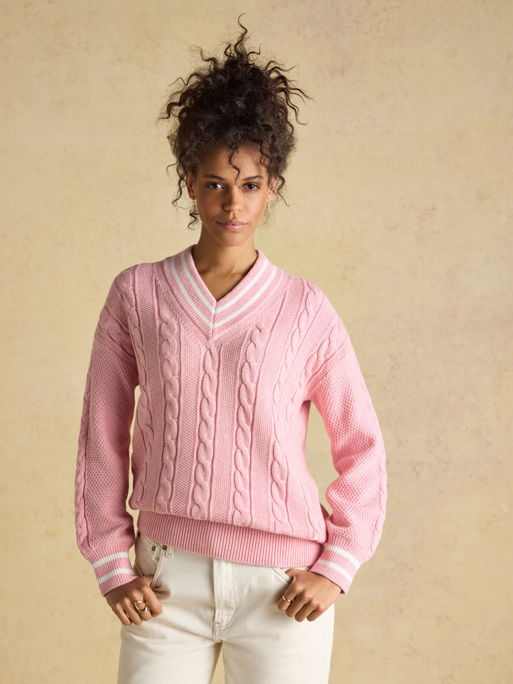 Joules Pink Cable Knit Cricket Cotton Jumper