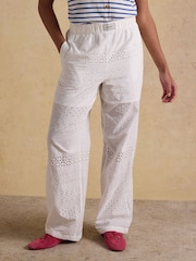 Joules Hallie White Broderie Pull On Cotton Trousers - Image 1 of 6