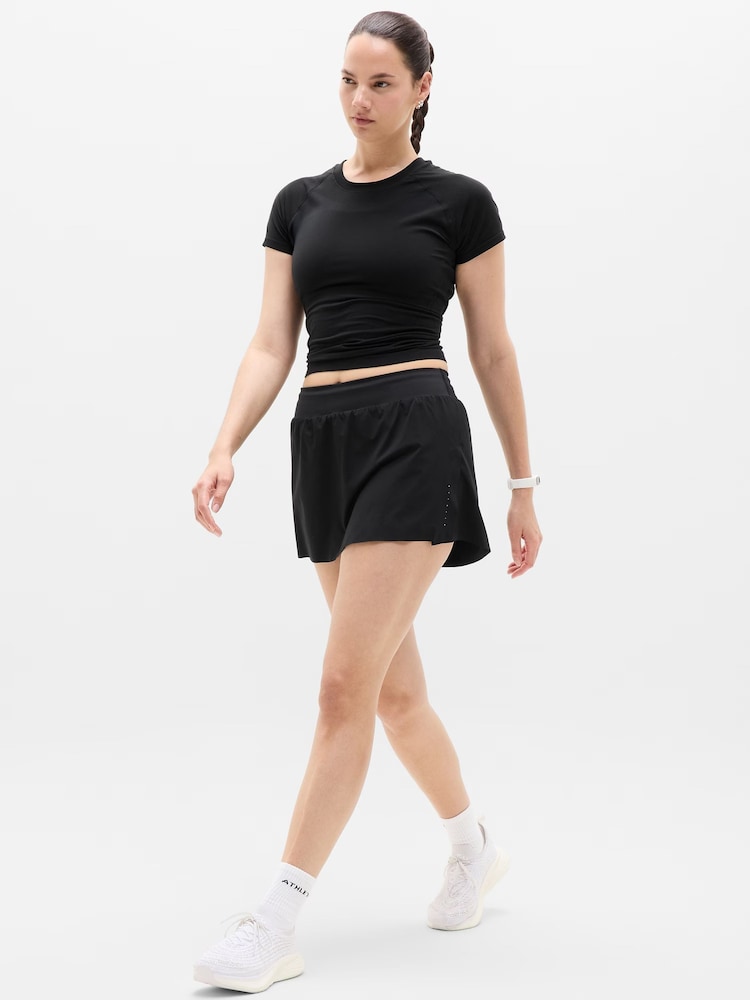 Athleta Black Fast Route Mid Rise Run Shorts - Image 1 of 1