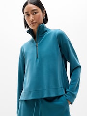 Athleta Dark Teal Seasoft Quarter Zip Sweatshirt - Image 1 of 1