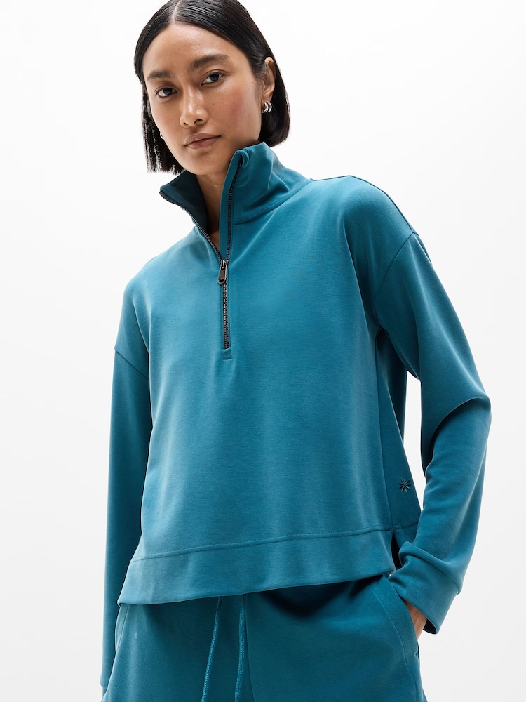 Athleta Dark Teal Seasoft Quarter Zip Sweatshirt - Image 1 of 1 Athleta Dark Teal Seasoft Quarter Zip Sweatshirt - Image 1 of 1