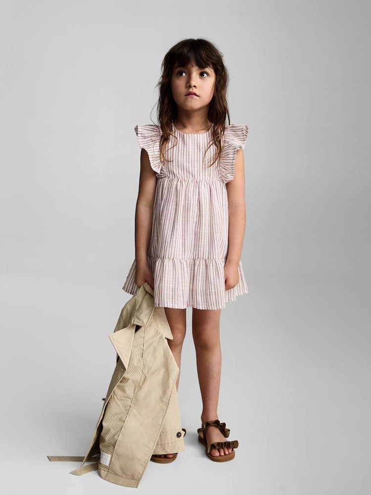 Mango Natural Ruffle Stripe Dress - Image 1 of 5