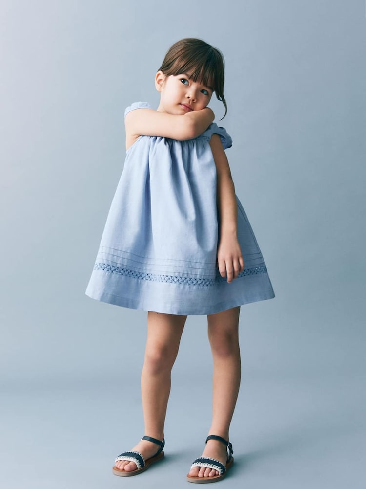 Mango Blue Embroidered Detail Dress - Image 1 of 5