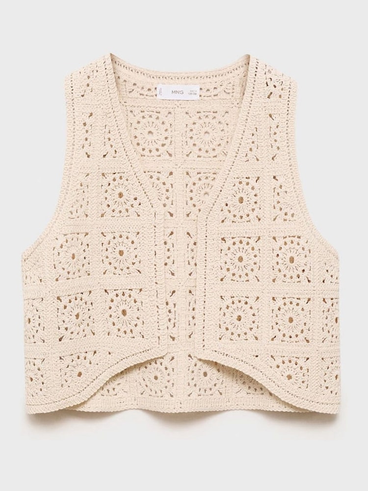 Mango Brown Crochet Waistcoat - Image 1 of 3