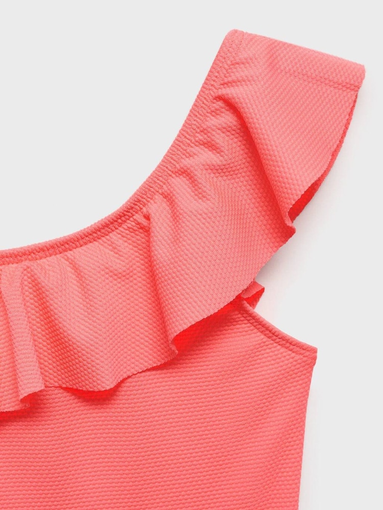 Mango Orange Asymmetric Ruffle Swimsuit - Image 4 of 4 Mango Orange Asymmetric Ruffle Swimsuit - Image 4 of 4
