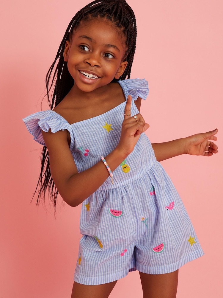 Accessorize Girls Embroidered Stripe 100% Cotton Playsuit - صورة 1 من 3