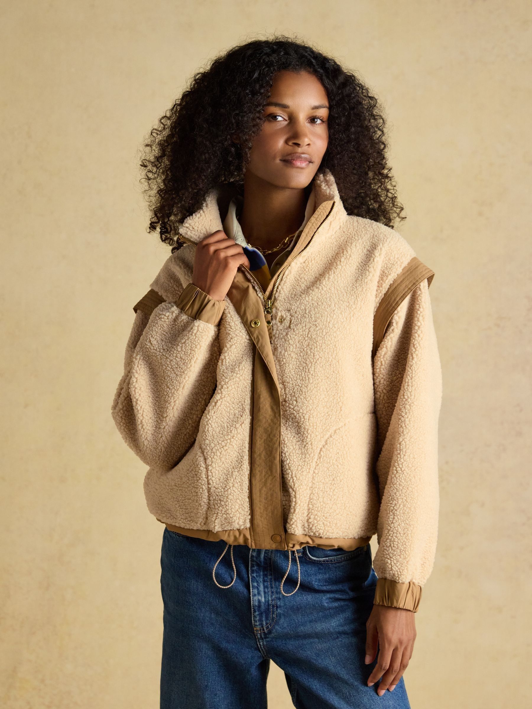 Buy Joules Cream 2 in 1 Zip Up Borg Fleece Jacket with Detachable