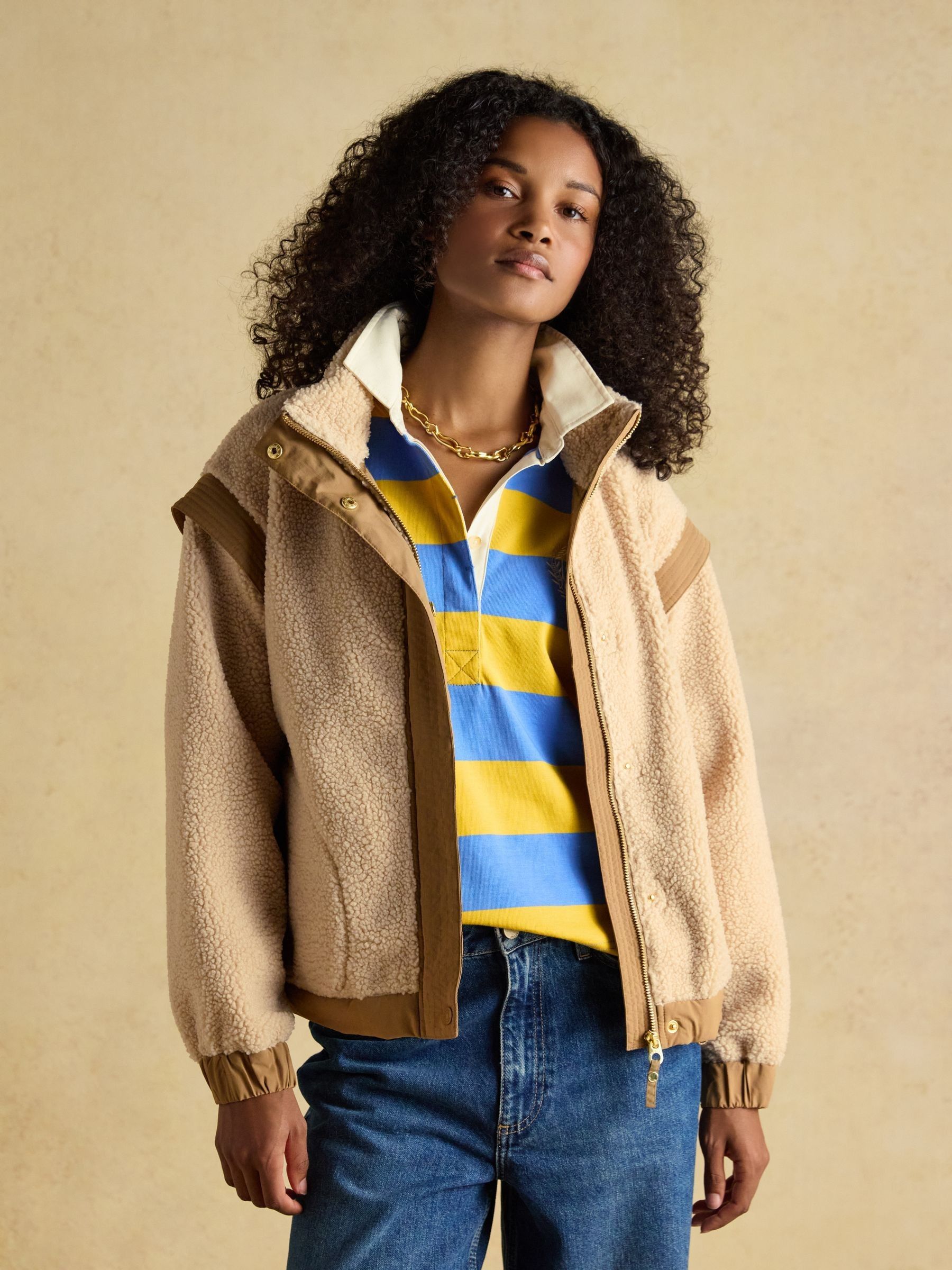 Buy Joules Cream 2 in 1 Zip Up Borg Fleece Jacket with Detachable