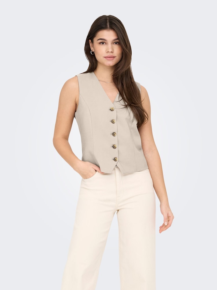 ONLY Cream Tailored Waistcoat - Image 1 of 3