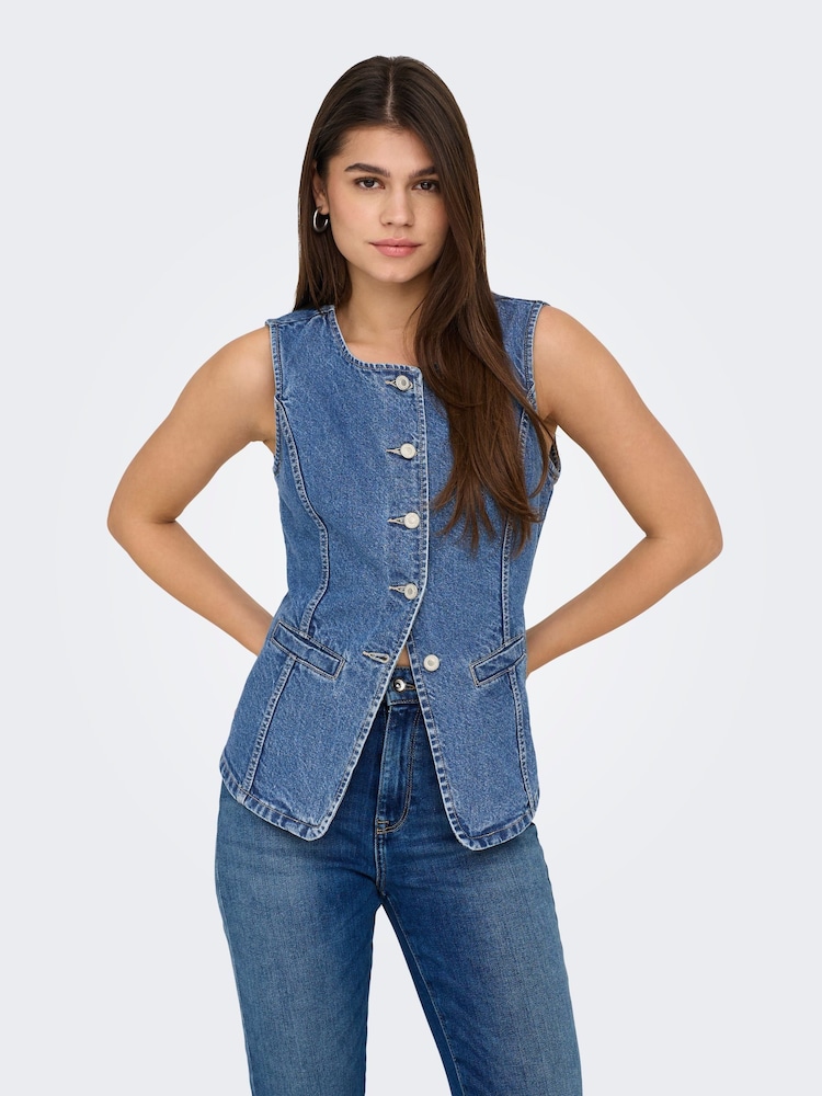 ONLY Fitted Denim 100% Cotton Waistcoat - Imagen 1 de 7 ONLY Fitted Denim 100% Cotton Waistcoat - Imagen 1 de 7