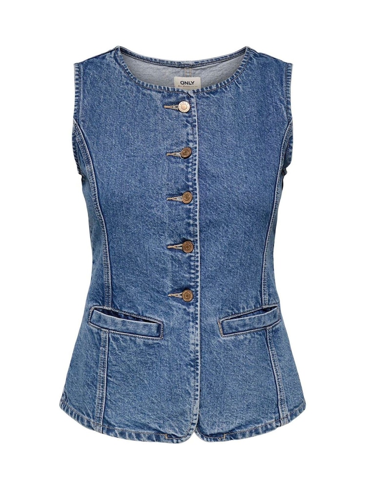 ONLY Blue Fitted Denim 100% Cotton Waistcoat - Image 2 of 3