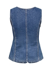ONLY Blue Fitted Denim 100% Cotton Waistcoat - Image 3 of 3