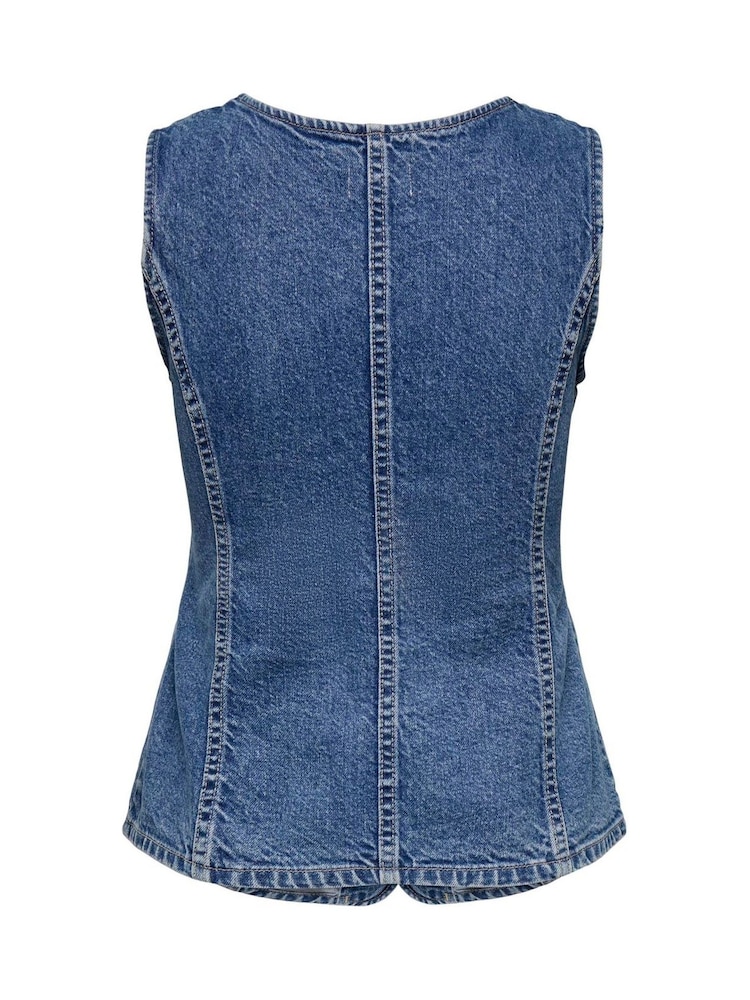 ONLY Blue Fitted Denim 100% Cotton Waistcoat - Image 3 of 3