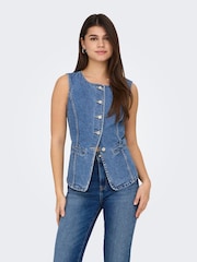 ONLY Blue Fitted Denim 100% Cotton Waistcoat - Image 4 of 7