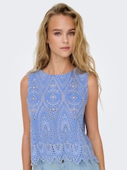 ONLY Blue Broderie Edge 100% Cotton Blouse - Image 1 of 6