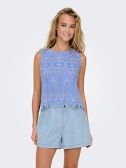 ONLY Blue Broderie Edge 100% Cotton Blouse - Image 2 of 6