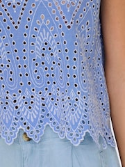ONLY Blue Broderie Edge 100% Cotton Blouse - Image 4 of 6