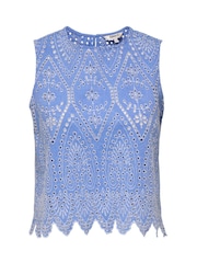 ONLY Blue Broderie Edge 100% Cotton Blouse - Image 5 of 6