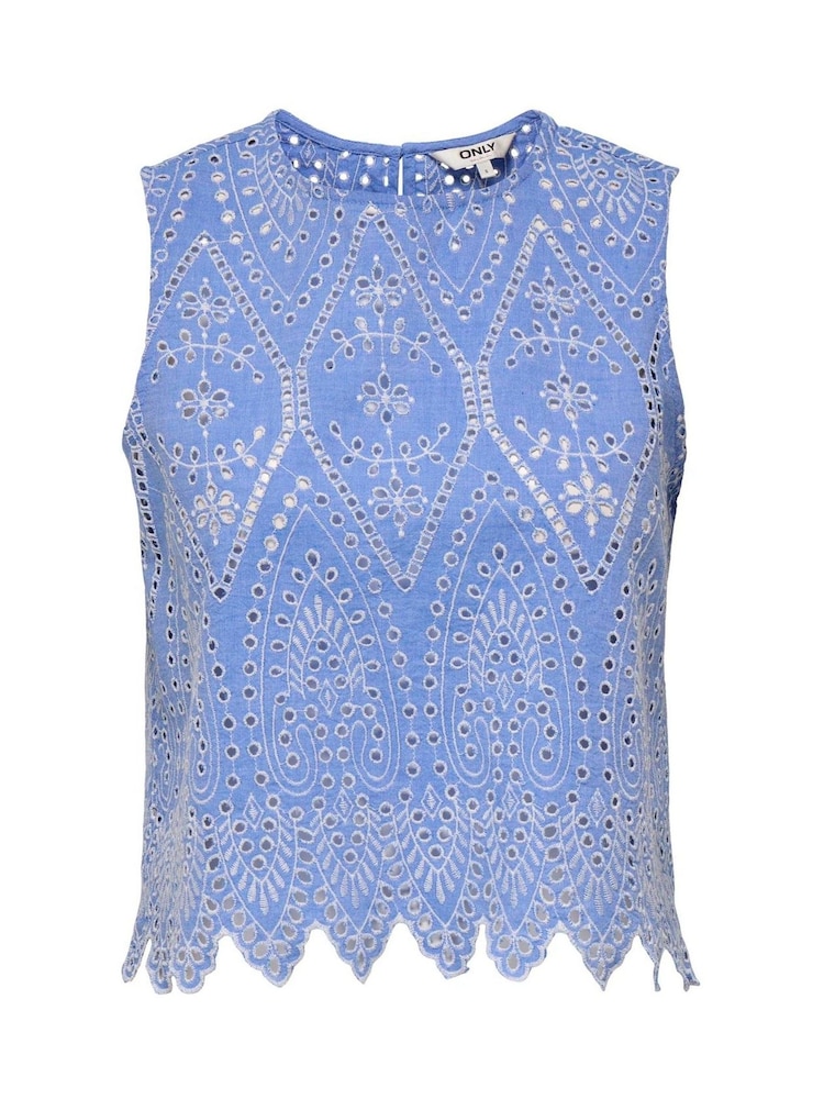 ONLY Blue Broderie Edge 100% Cotton Blouse - Image 5 of 6