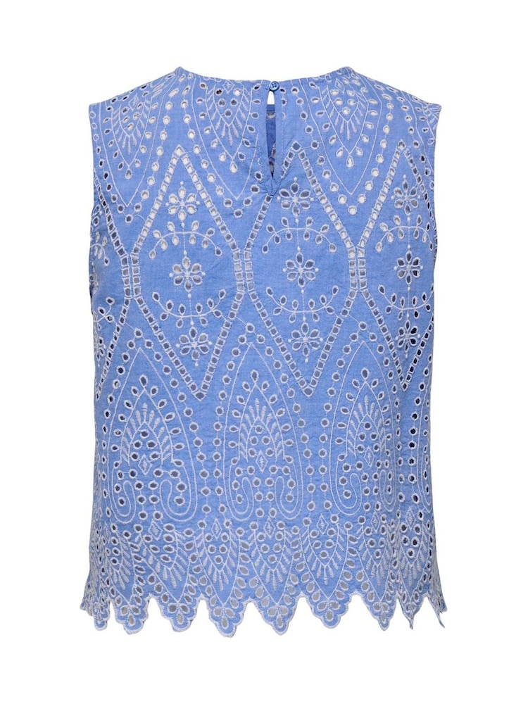 ONLY Blue Broderie Edge 100% Cotton Blouse - Image 6 of 6