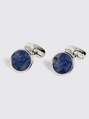 MOSS Grey Blue Aventurine Stone Round Cufflinks - Image 1 of 2